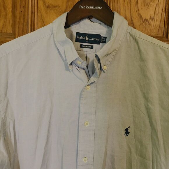 Ralph Lauren Yarmouth Blue Chambray Long Sleeve Button Down Mens 17.5 Polo Shirt - Picture 5 of 10